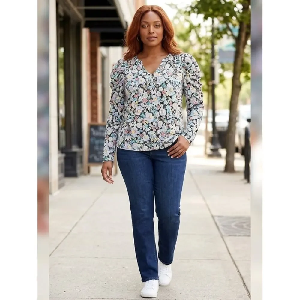 Loft Polyester Blend Multicolor Floral Stretch Blouse Women Size L